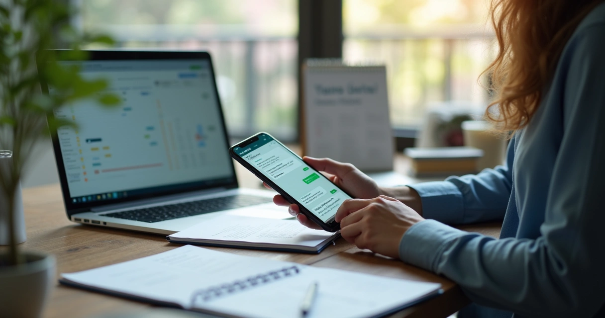 Gestor acompanhando relatórios de vendas no celular e notebook 