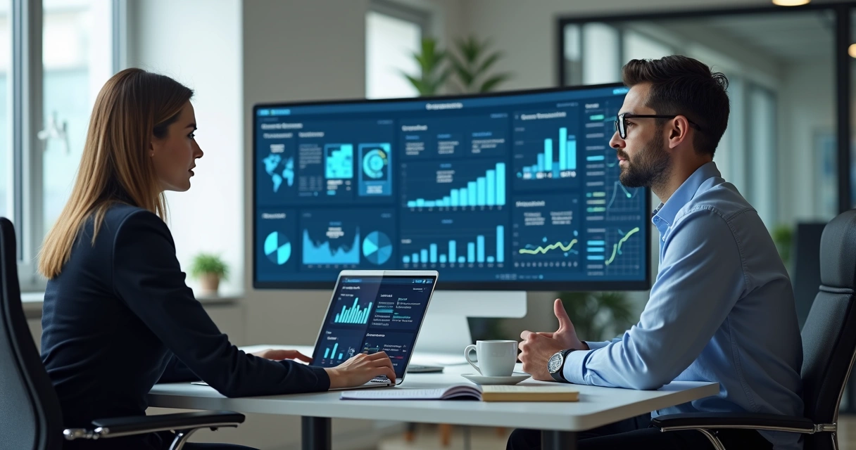 Manager reviewing sales reports in CRM