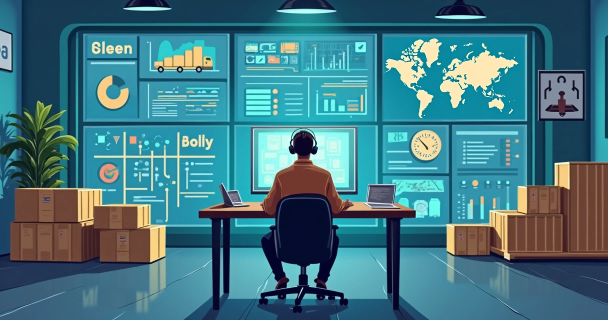 Gestor analisando dados logísticos em painel digital
