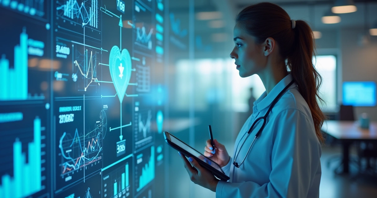 Gestor de saúde analisando dashboard de dados clínicos