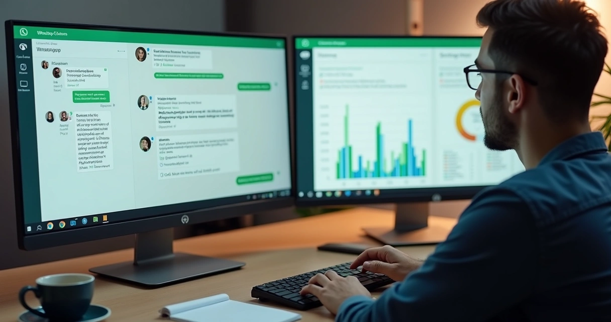 Gestor comercial analisando métricas e conversas de vendas 