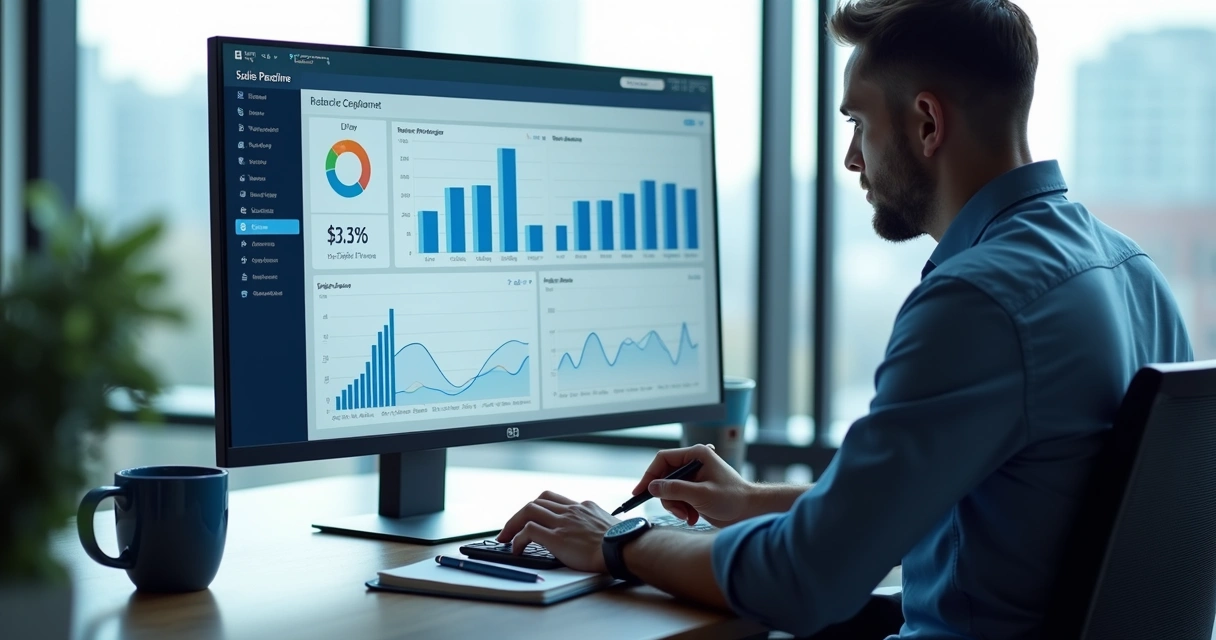 Gestor comercial analisando indicadores de vendas