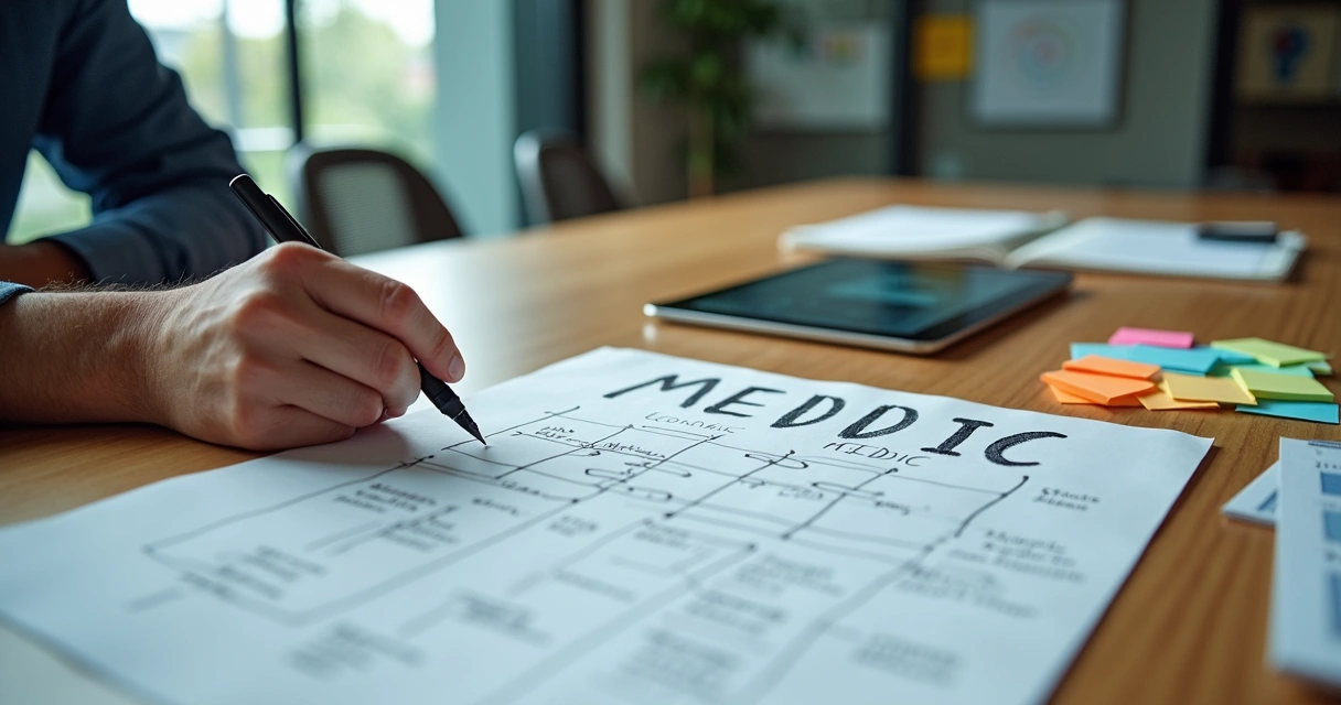 Gestor de PME analisando oportunidades complexas em mesa de reunião com documentos e tablet 