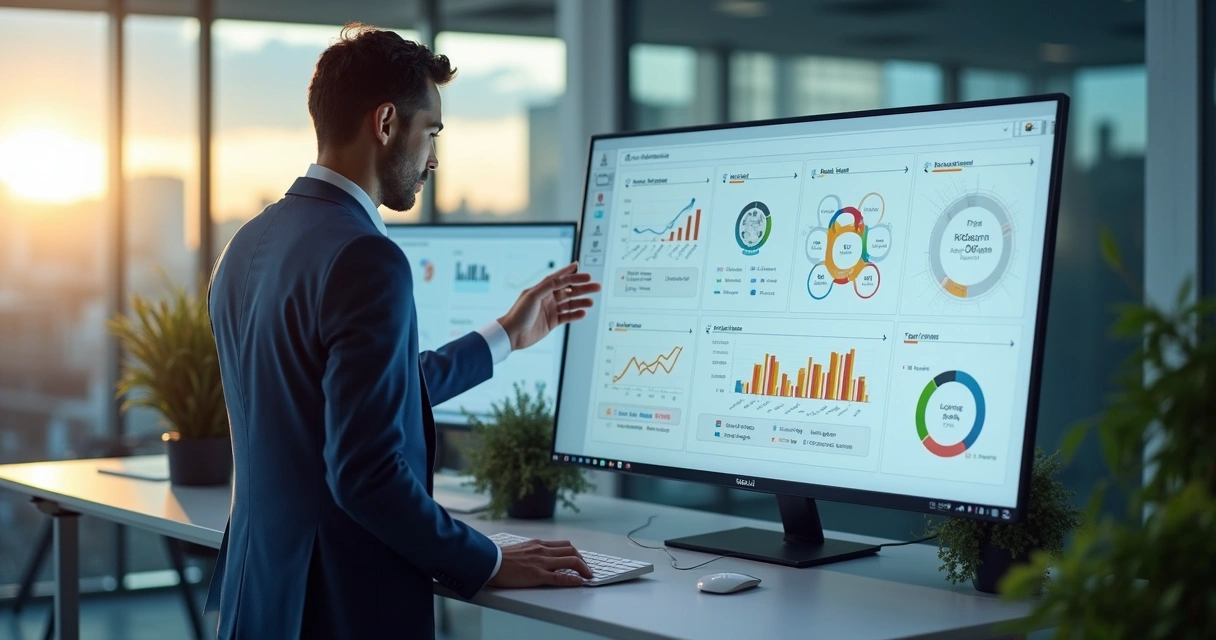 Gestor examinando qualidade do banco de dados em tela de computador 