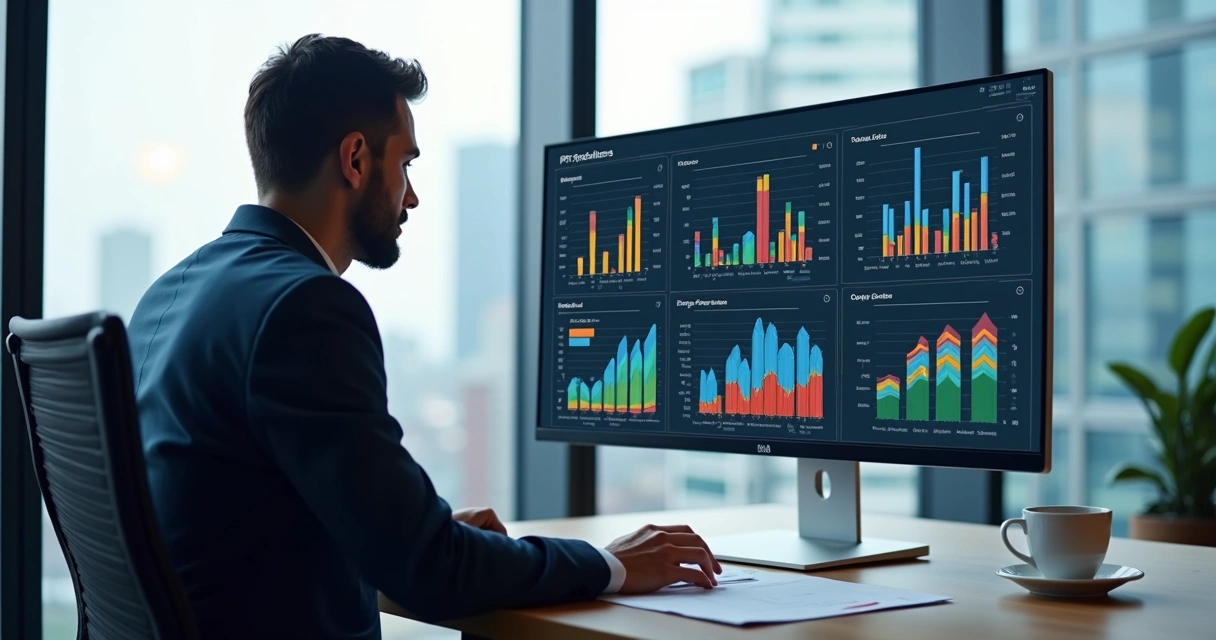 Gestor analisando relatório em tela de ERP 