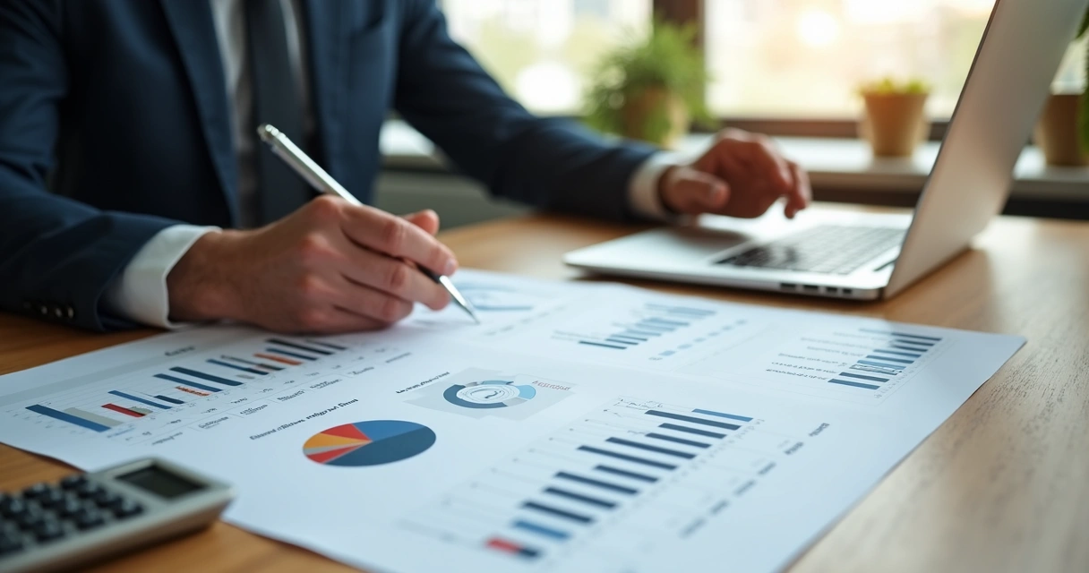 Gestor analisando relatório financeiro detalhado sobre a mesa 