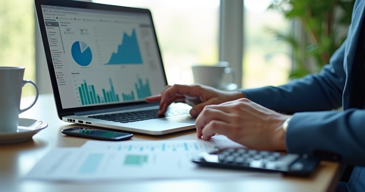 Gestor analisando relatórios financeiros em dashboard