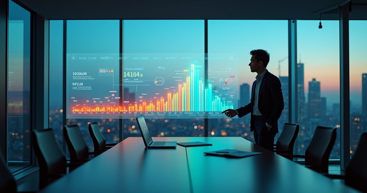 Gestor analisa projeção de saídas de caixa em painel com gráficos de fluxo de caixa 