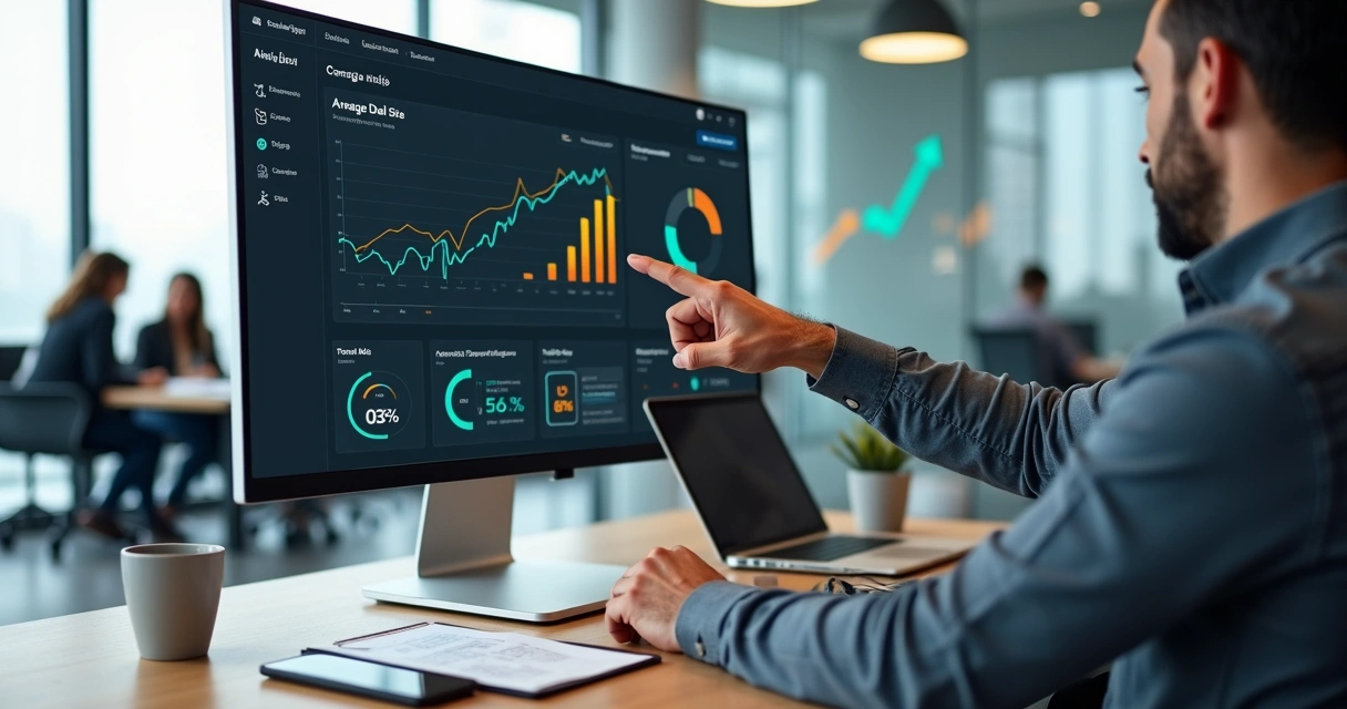 Gestor analisa gráficos de ticket médio em painel de vendas B2B 