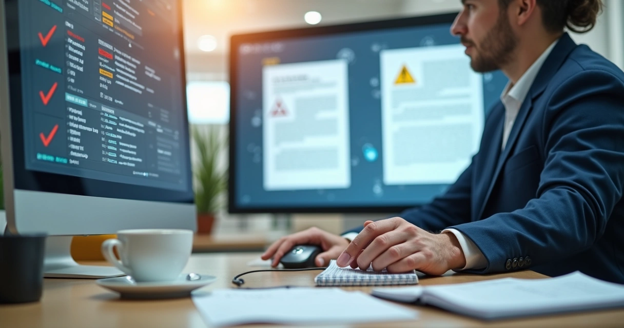 Gestor analisando documentos digitais em plataforma EAD 