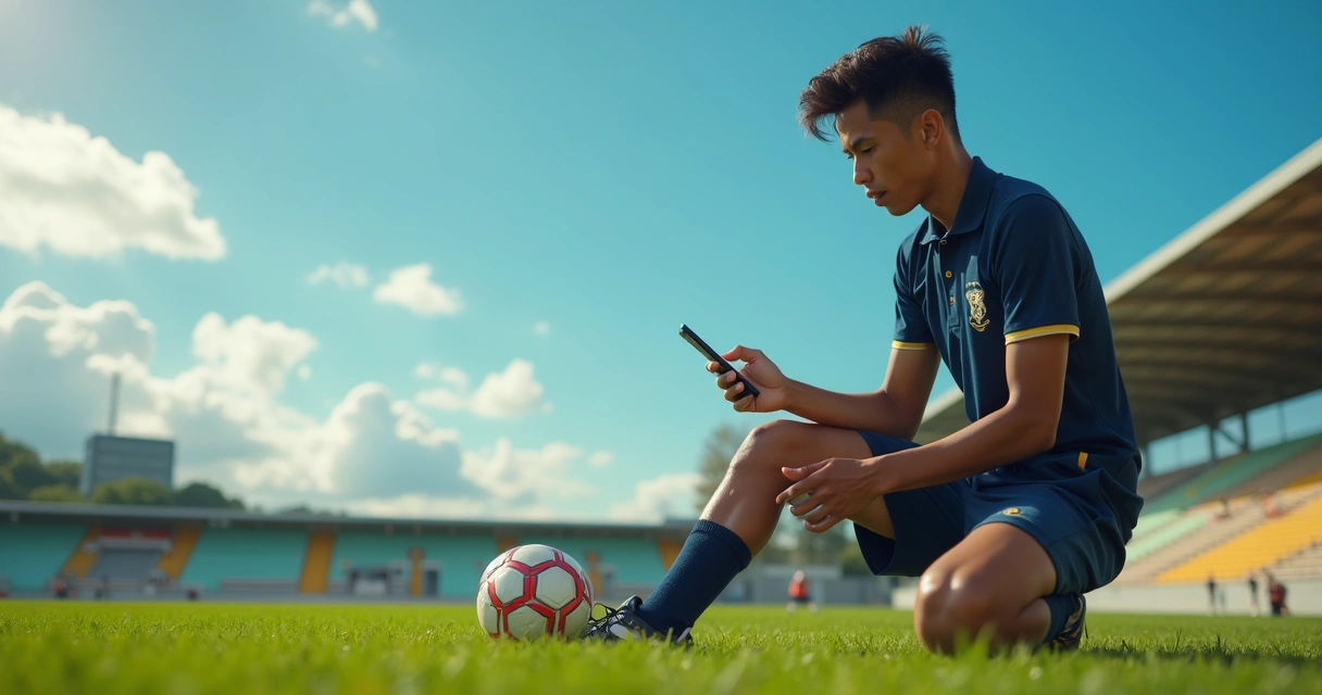 Gestor consultando aplicativo de gestão de escola de futebol no campo