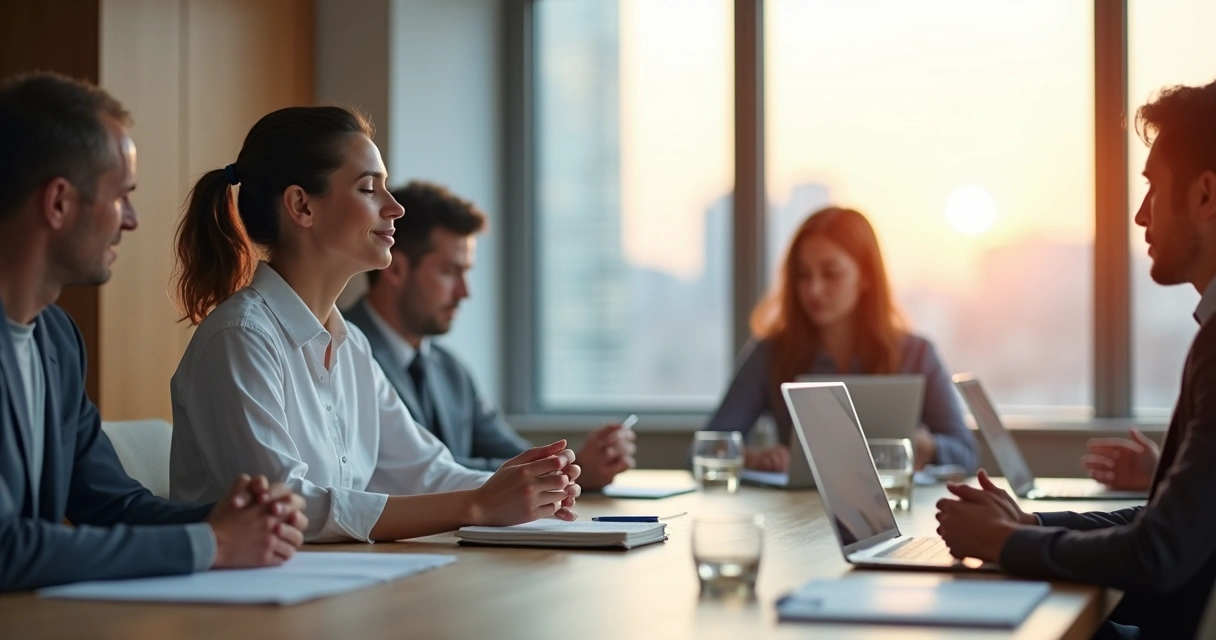 Gestor em reunião respirando fundo para manter a autorregulação emocional 