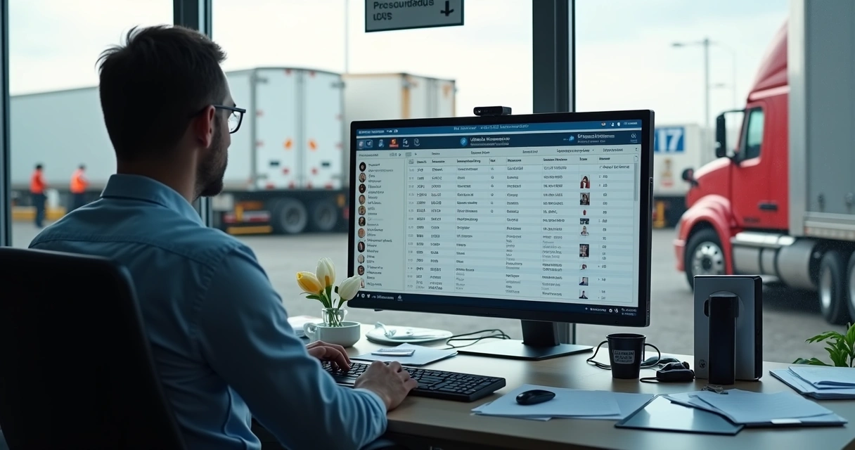 Gestor atualizando cadastro de motoristas em tela de computador 