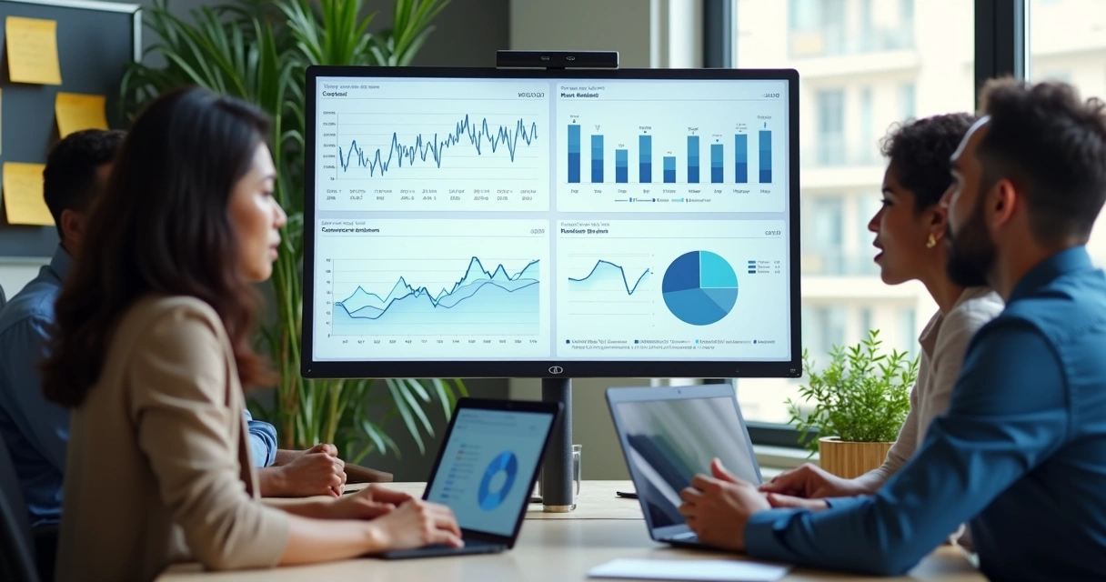 Gestor de cobrança analisando plataforma digital com gráficos 