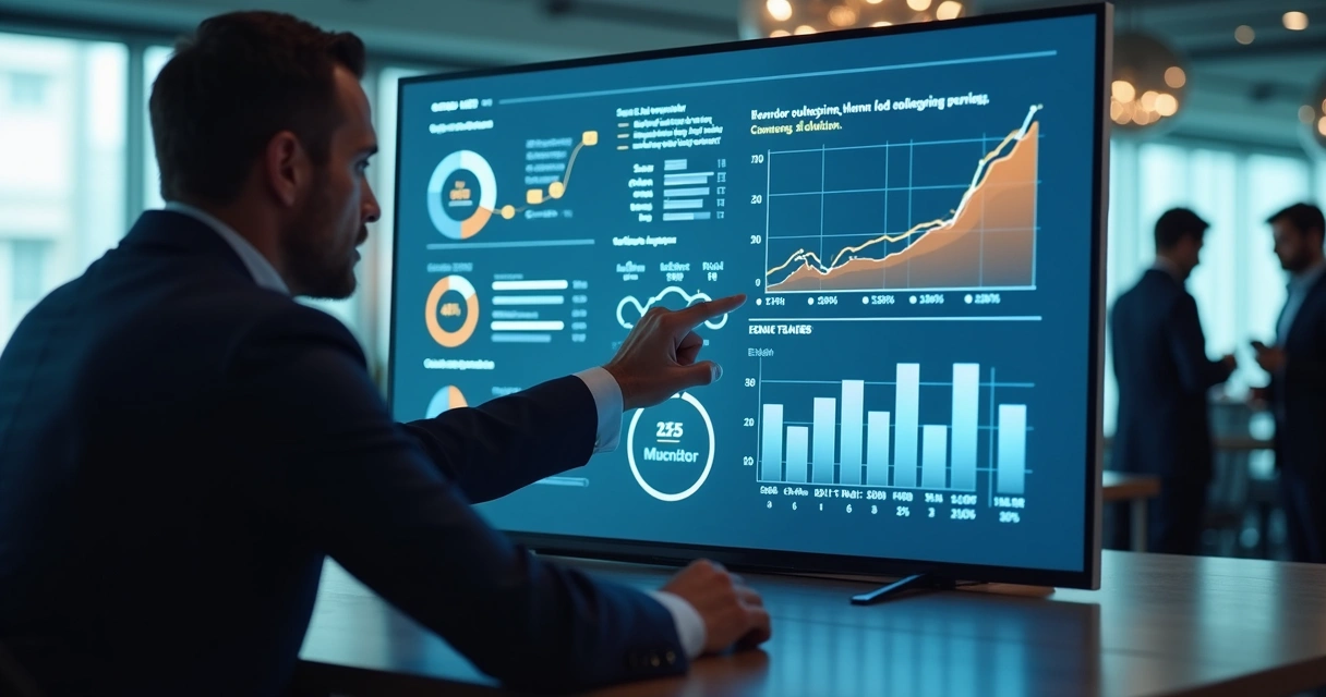 Gestor analisando métricas comerciais em dashboard digital