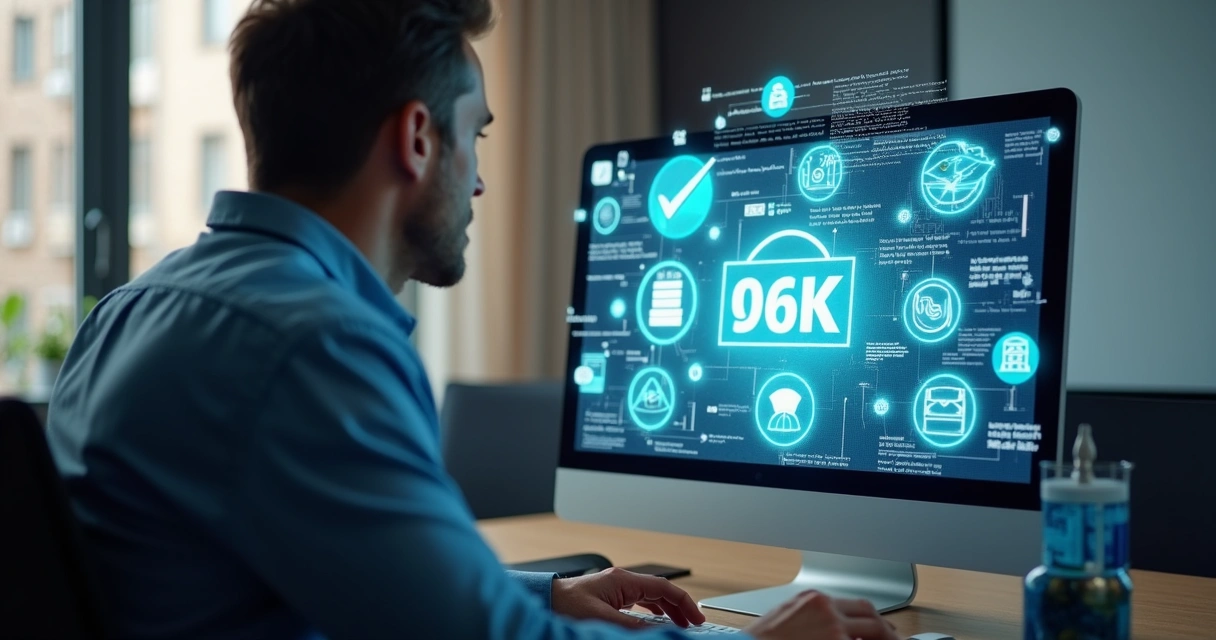 Síndico diante de um computador centralizando dados do condomínio 