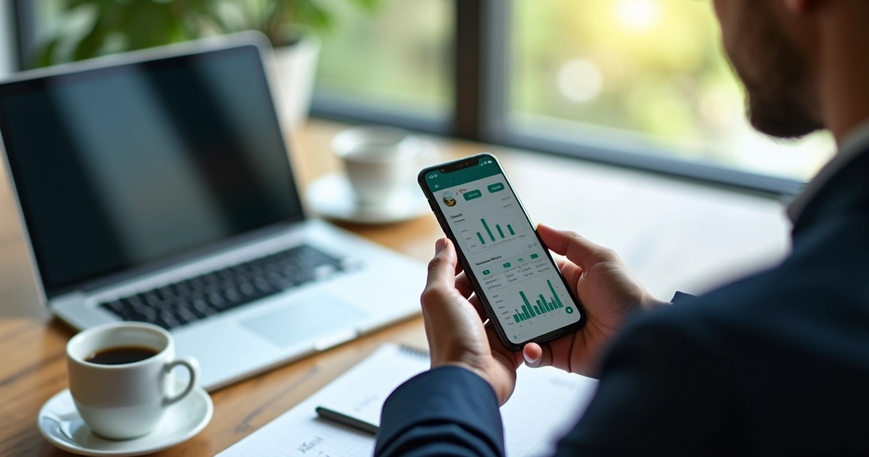 Gestor consultando dados financeiros da empresa pelo celular usando WhatsApp 