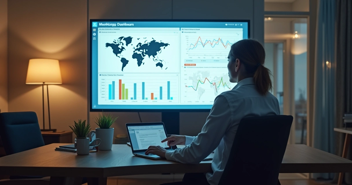 Gestor de hotel acompanhando painel digital de reservas e ocupação 