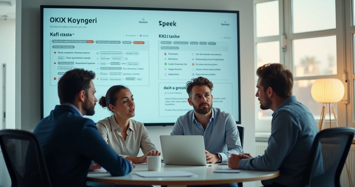 Gestor definindo tarefas de KR com equipe na PME 