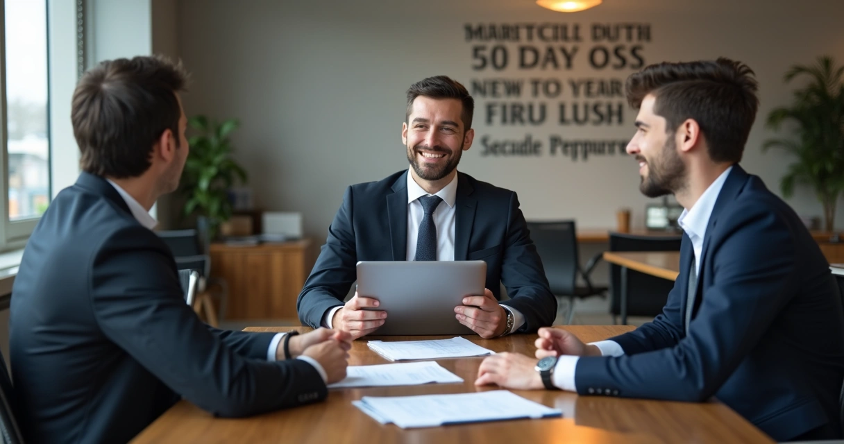 Gestor sentado em entrevista de emprego, respondendo com confiança em inglês