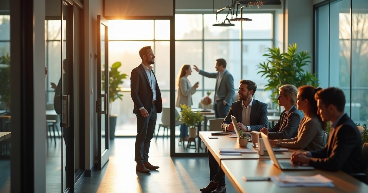 Gestor sendo apresentado à equipe do RH em ambiente de escritório