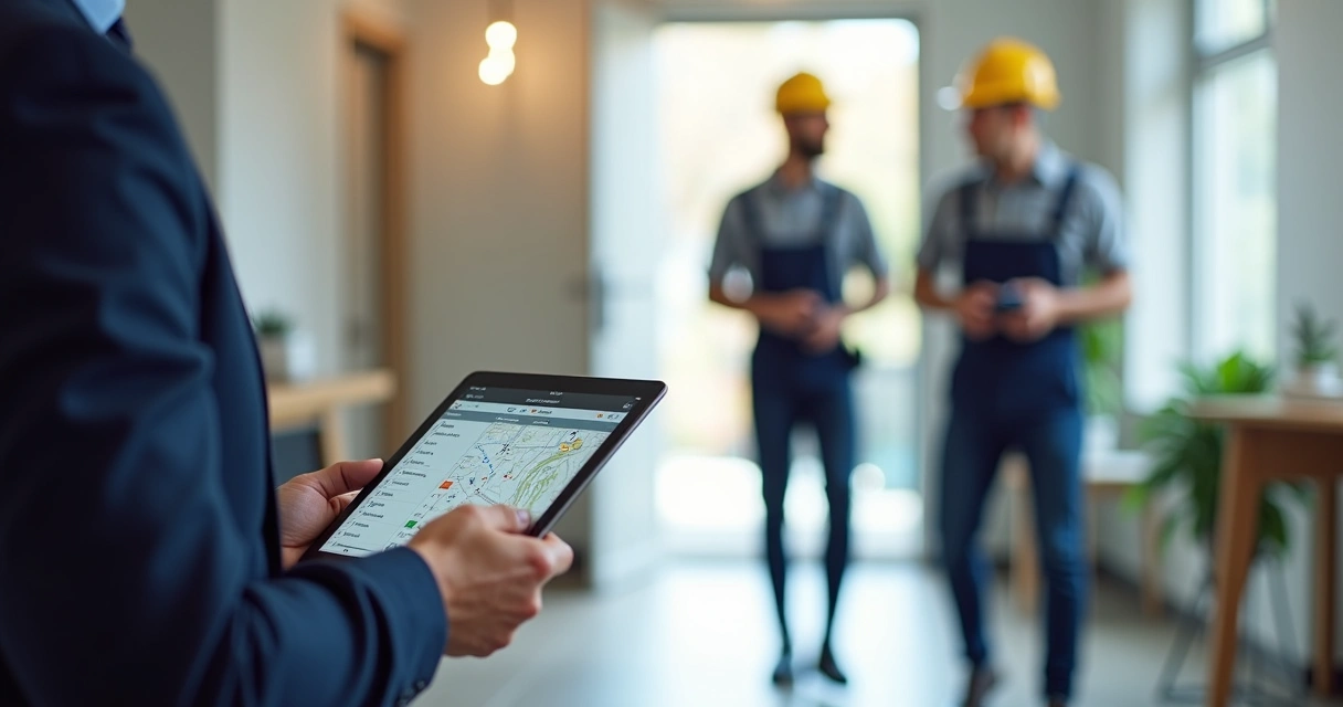 Gestor de equipe externa acompanhando tarefas pelo tablet 
