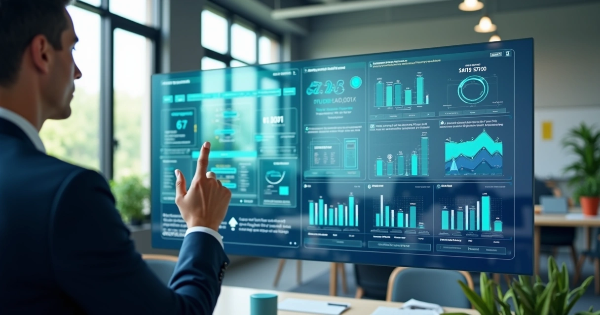 Gestor escolar analisando gráficos financeiros em tela digital para controle de inadimplência educacional 