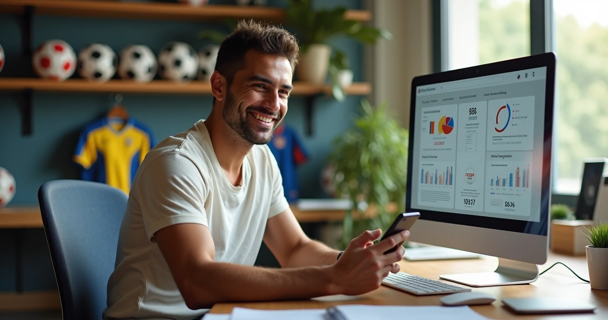 Gestor de escola de futebol usando aplicativo no celular