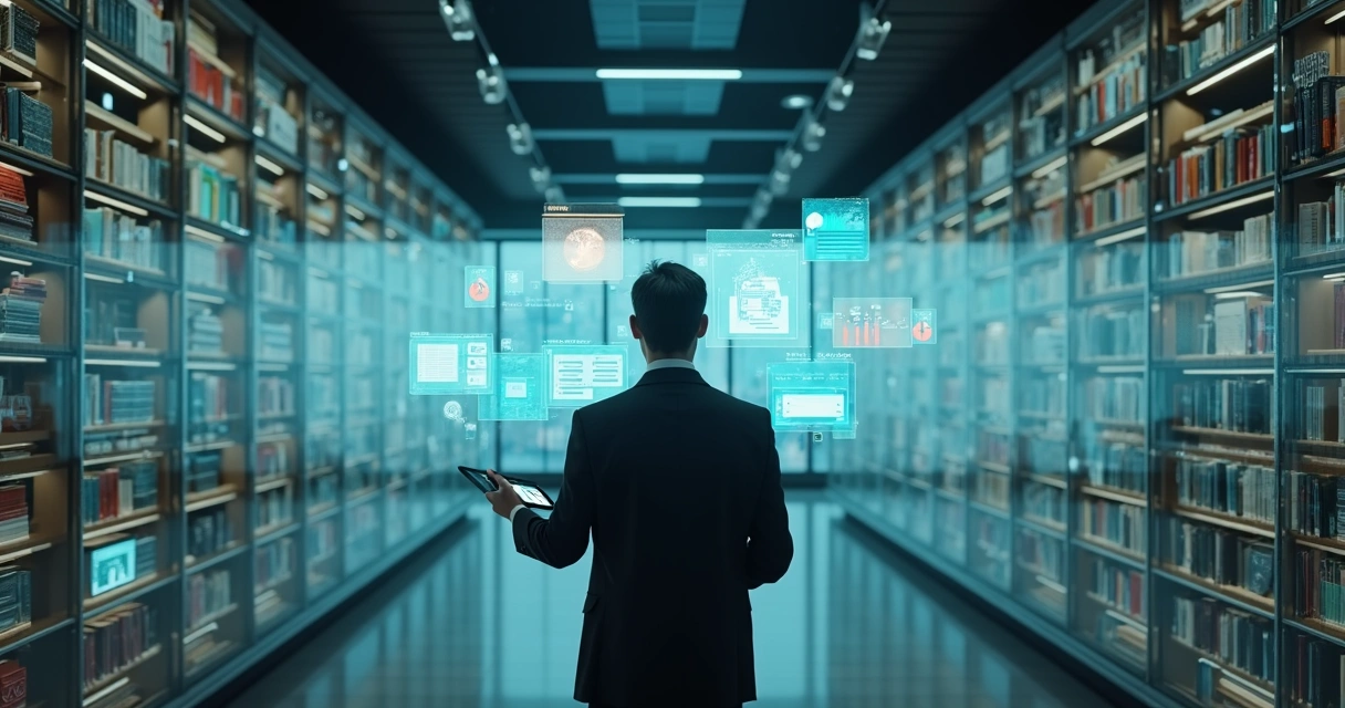Gestor comparando soluções de CRM em grande parede digital cheia de opções 