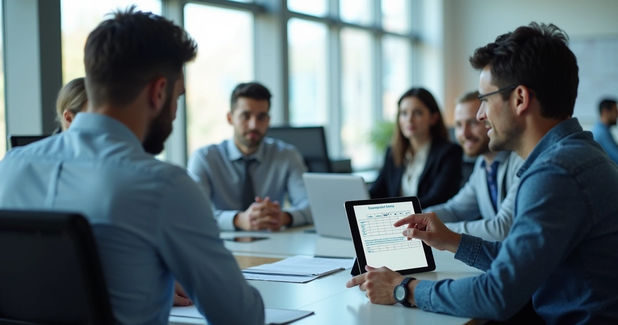 Gestor aplicando feedback individual em funcionário sentado 