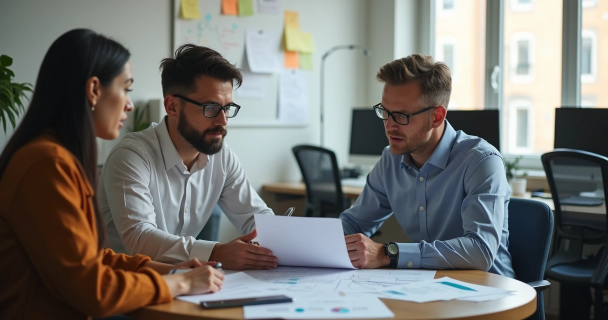 Gestor dando feedback a um membro da equipe durante reunião 