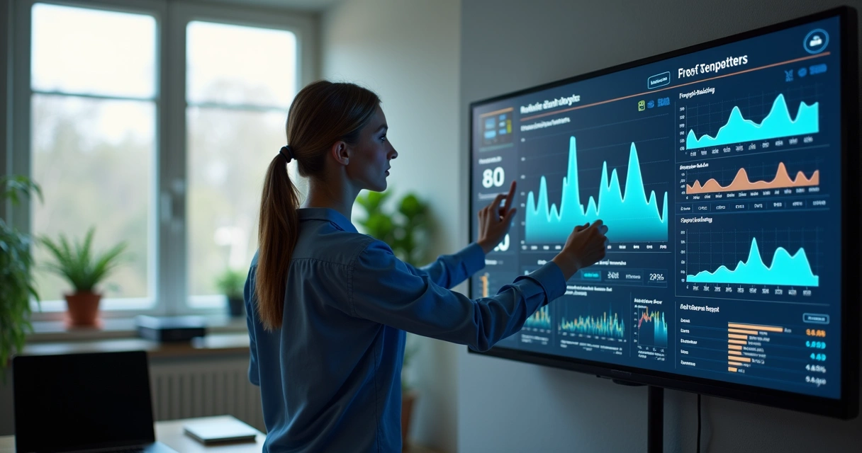 Gestor de negócios usando painel digital para monitorar informações integradas de sua empresa 
