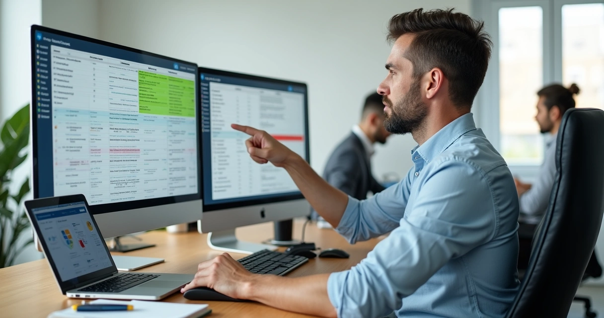 Gestor de vendas separando leads qualificados e desqualificados em painel digital 