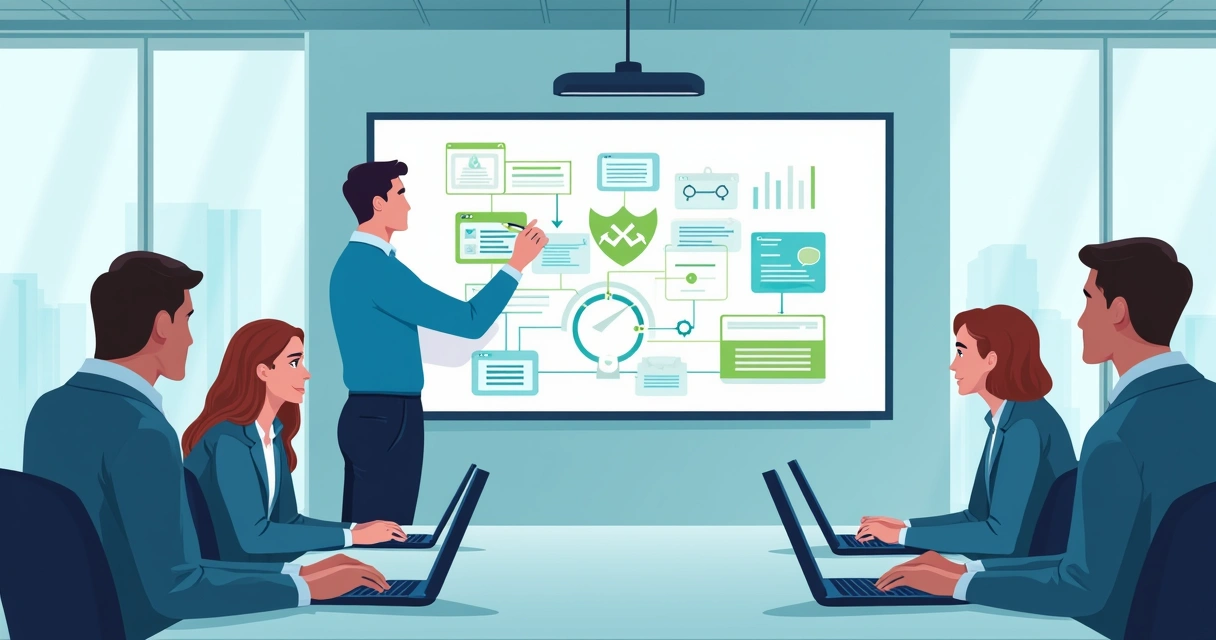 Gestor apresentando integração do crm ao time de vendas