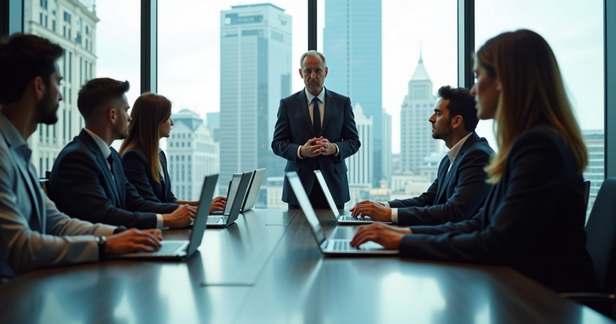 Gestor mediando conversa entre líderes de setores 