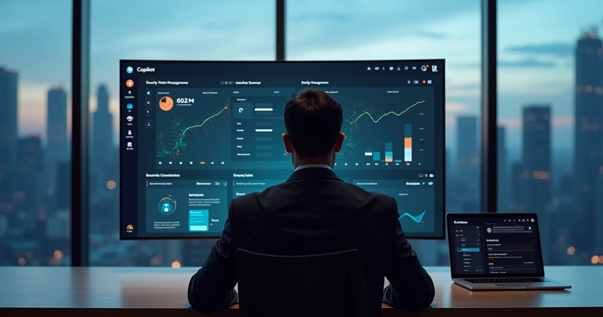 Gestor analisa painel com IA Copilot e segurança no Microsoft 365 
