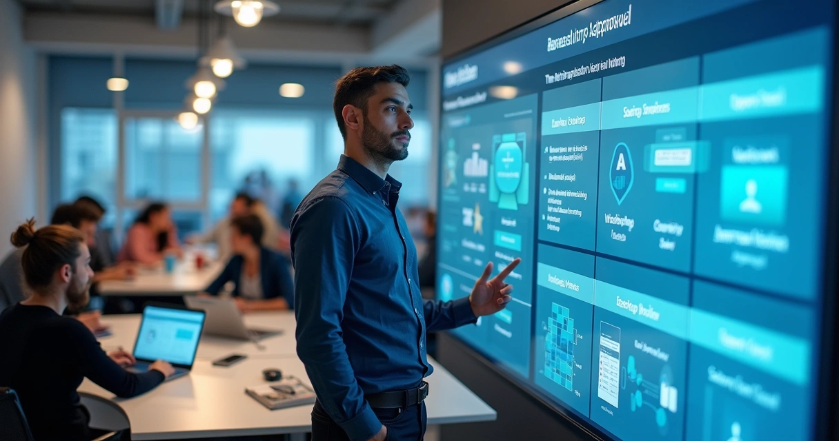 Gestor monitora equipe com painel digital 