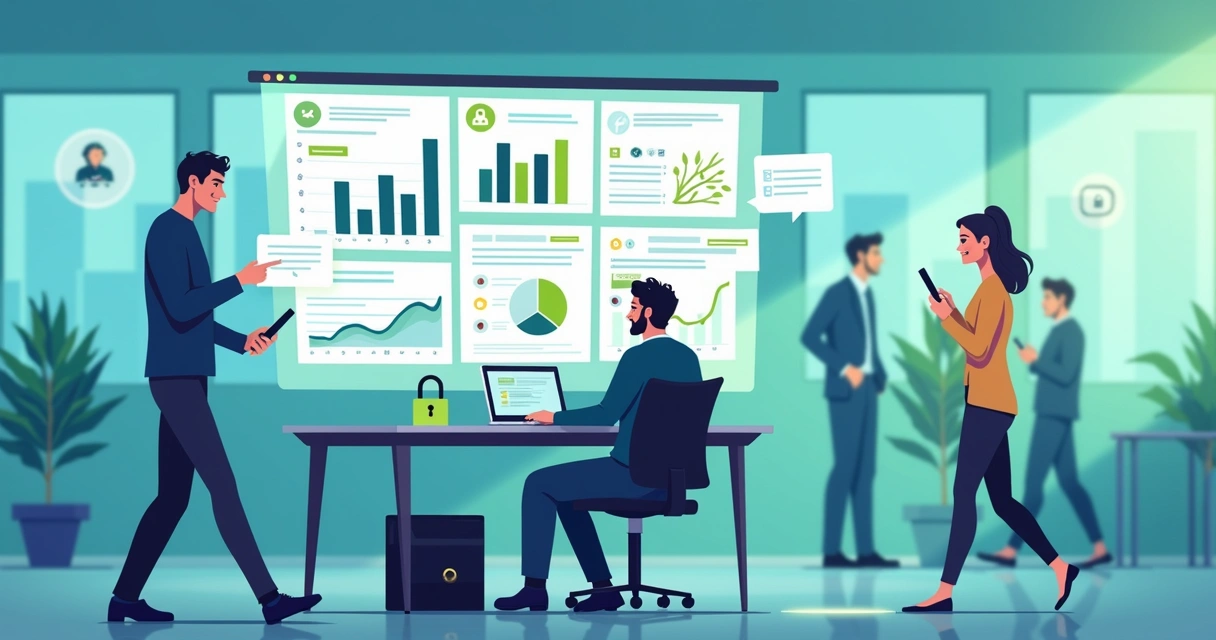 Gestor acompanhando painel de grupos no computador 