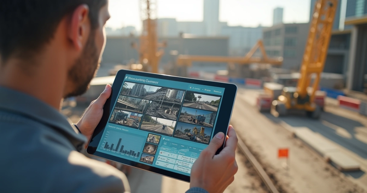 Gestor de obra utilizando tablet para monitoramento remoto