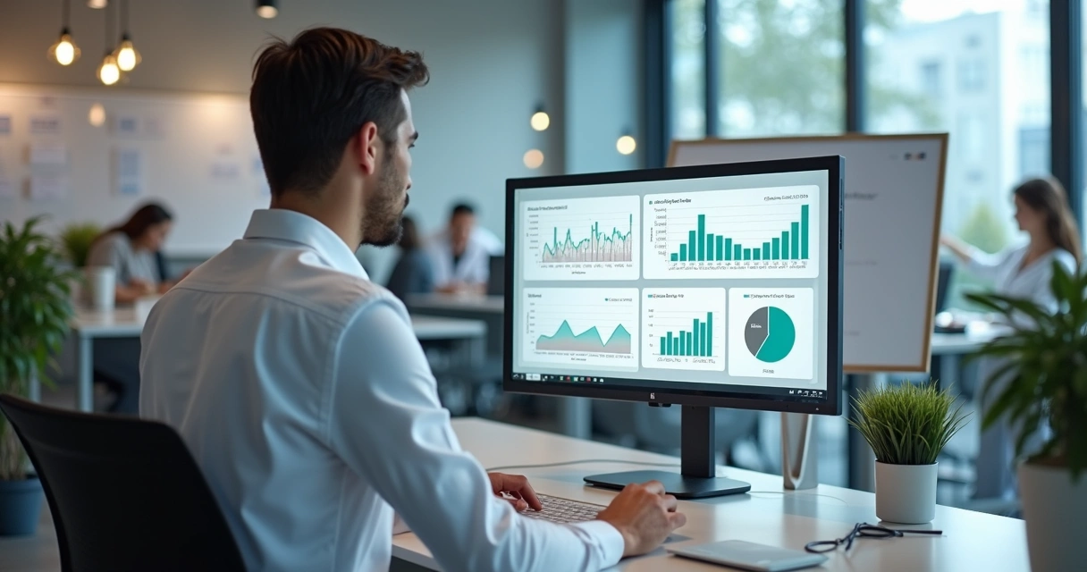 Gestor odontológico analisando métricas de leads qualificados na tela