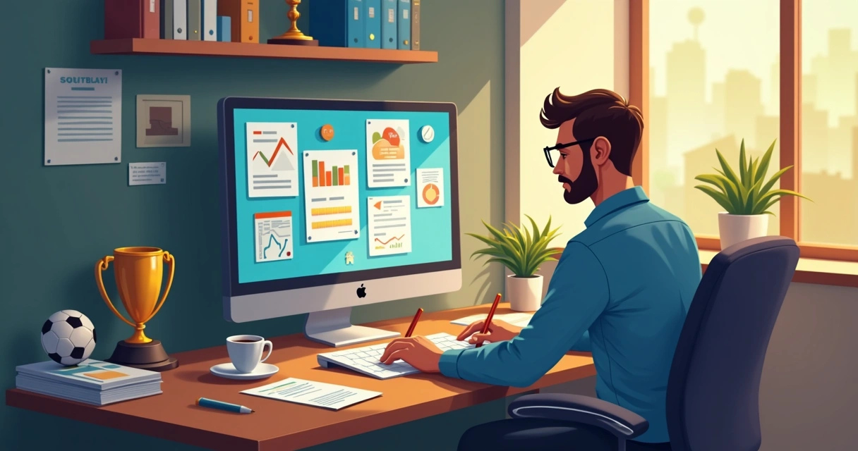 Gestor analisando relatórios e sistema de cobranças