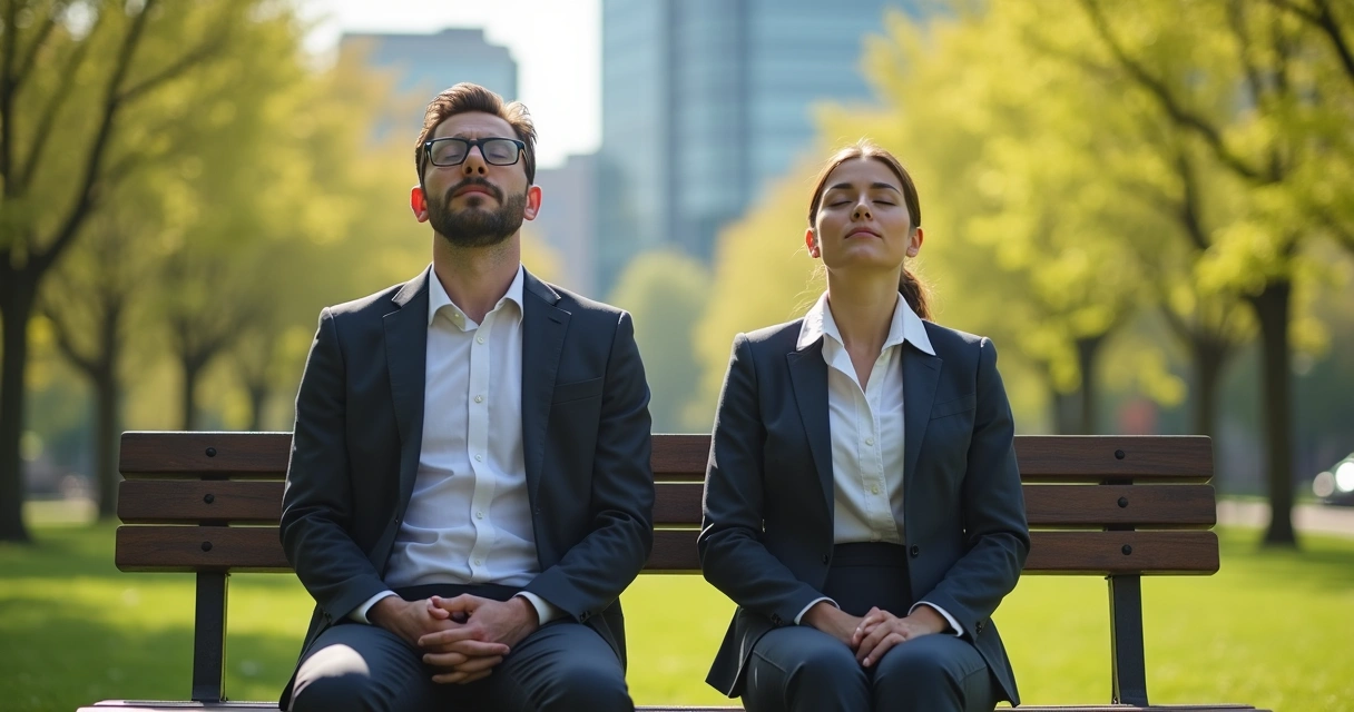 Gestor faz pausa para relaxamento em jardim corporativo 
