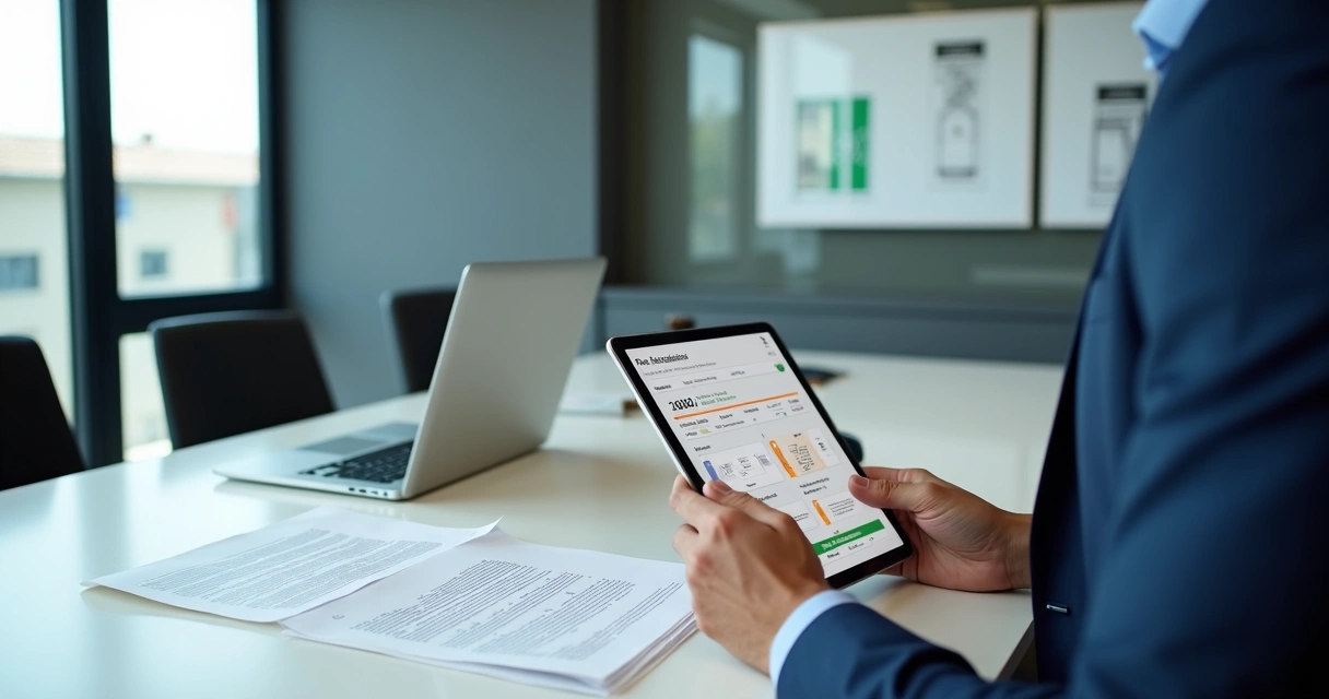 Gestor compara planilha impressa e painel digital para carteira pequena de contratos comerciais. 