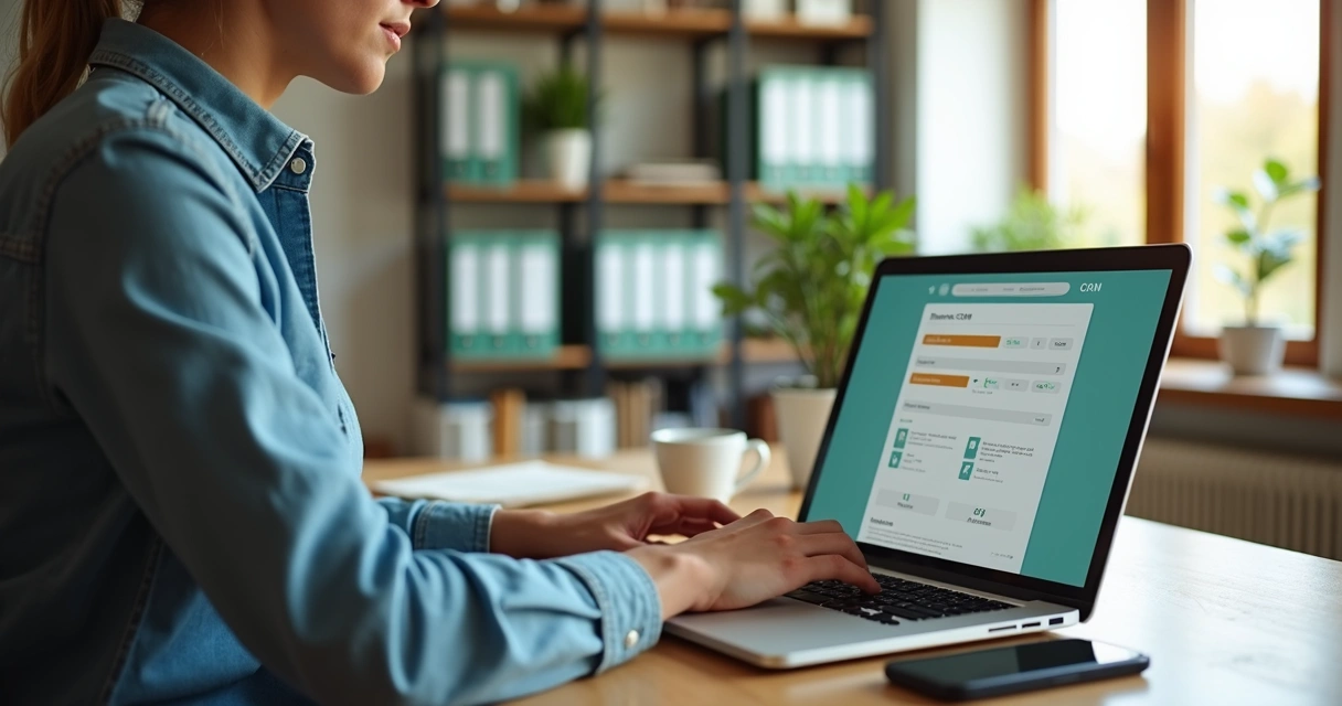 Gestor de pequena empresa usando CRM simples no escritório 