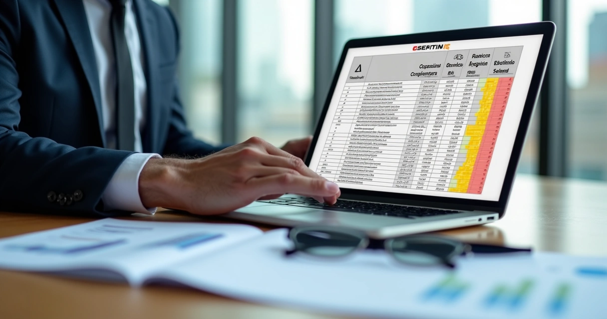 Gestor analisa planilha digital de exames complementares com alerta de multa em destaque 