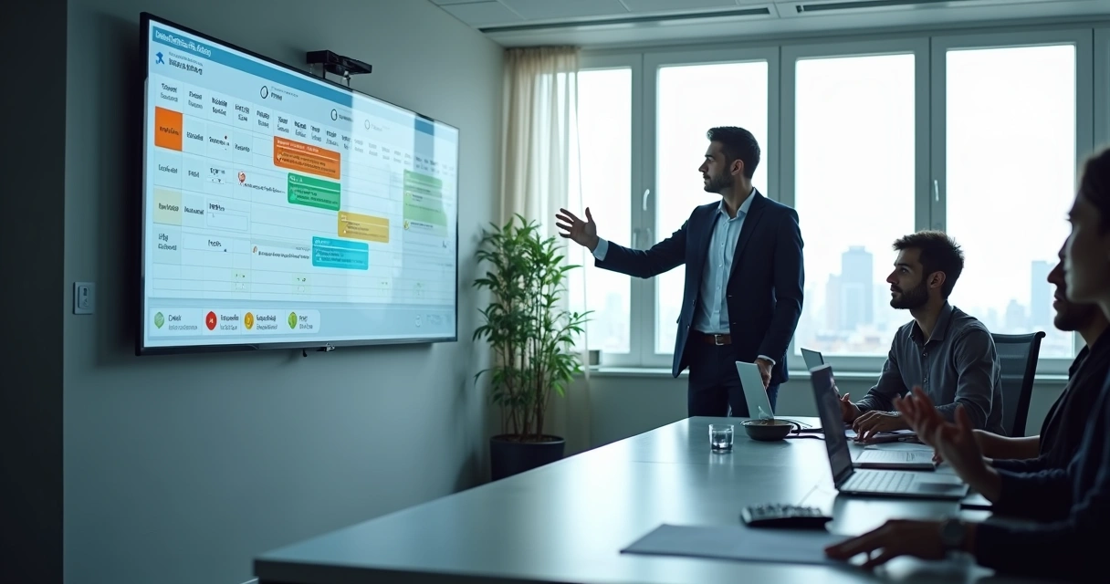 Gestor de projeto ERP organizando cronograma em quadro kanban digital 