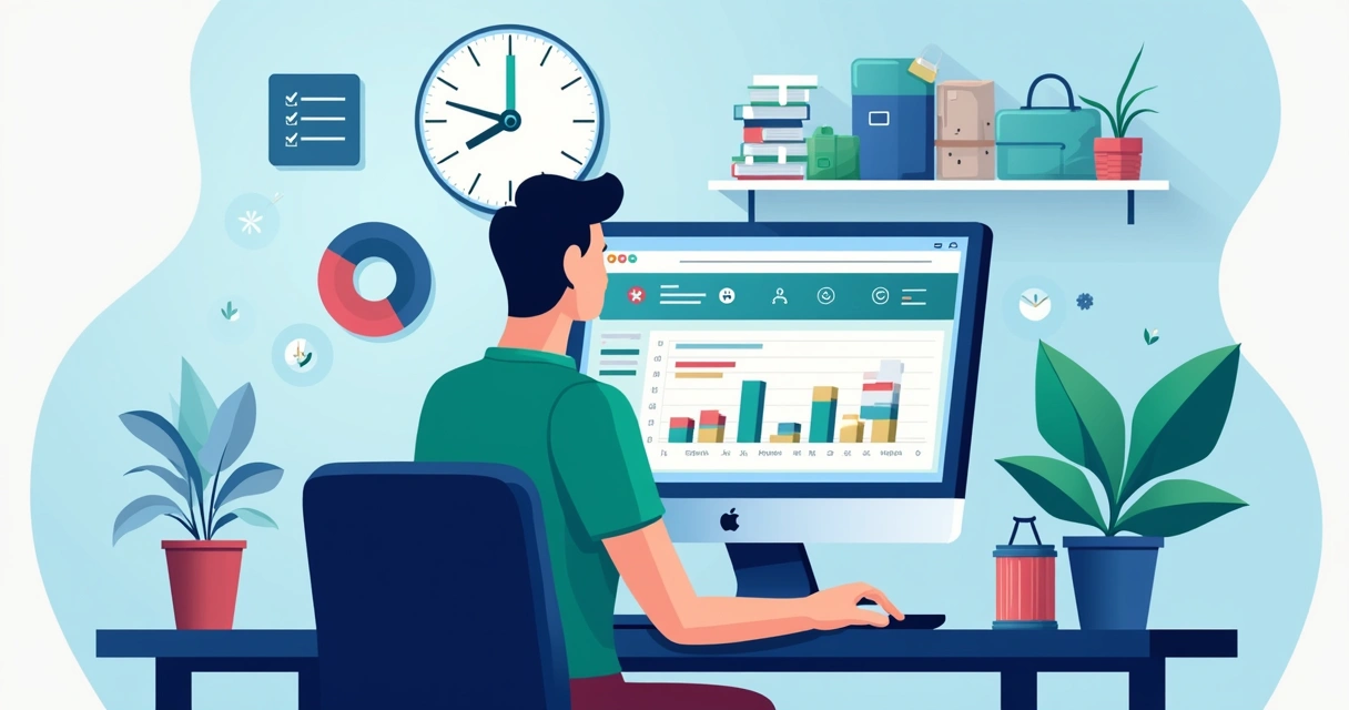 Ilustração corporativa plana de gestor elaborando cronograma ágil no Microsoft Project 