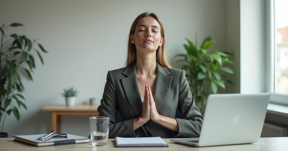 Gestor em pausa respiratória no escritório
