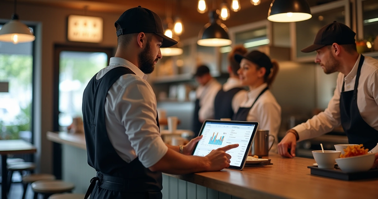 Gestor de restaurante confere promoções integradas no tablet