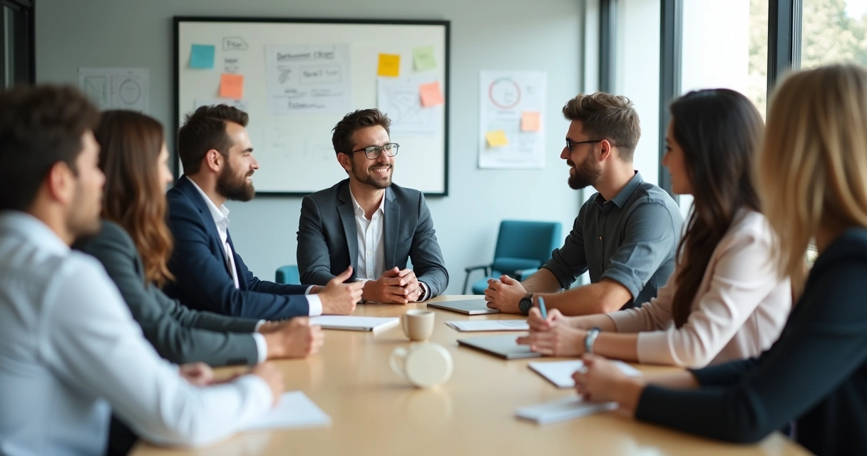 Gestor compartilhando vulnerabilidade com equipe em reunião informal 